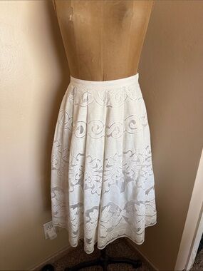 Christopher & Banks Linen Blend Embroidered White Midi Skirt M
